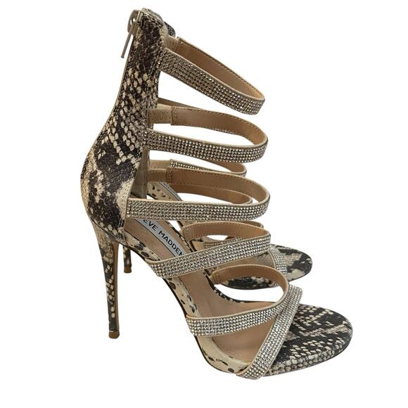 Steve Madden Desired Rhinestone Cage Heels 6M Snake Print Stiletto Club Concert - Picture 1 of 7